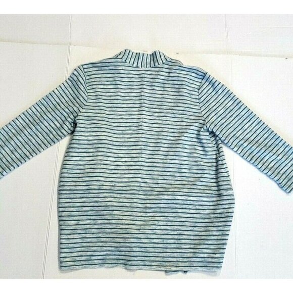T By Talbots Women's Petite Teal White Striped Open Long-sleeve Top Active Shirt - Picture 6 of 7